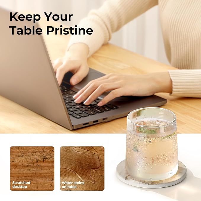 LIFVER Absorbent Coaster Sets of 4, Drink Coasters with Holder, Marble Style Ceramic Drink Coaster for Tabletop Protection, Suitable for Kinds of Cups, Wooden Table, Cool Home Decor, 4 Inches