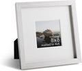 HAUS AND HUES 8x8 Picture Frame with Real Glass and White Oak Matted to 4x4 - Oak 8x8 Frame With Mat - Includes American Oak, Easel Back, Vertical Hang - Ideal for Home, Room, Office (8x8 in, White)