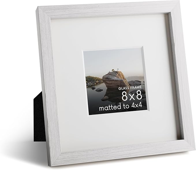 HAUS AND HUES 8x8 Picture Frame with Real Glass and White Oak Matted to 4x4 - Oak 8x8 Frame With Mat - Includes American Oak, Easel Back, Vertical Hang - Ideal for Home, Room, Office (8x8 in, White)
