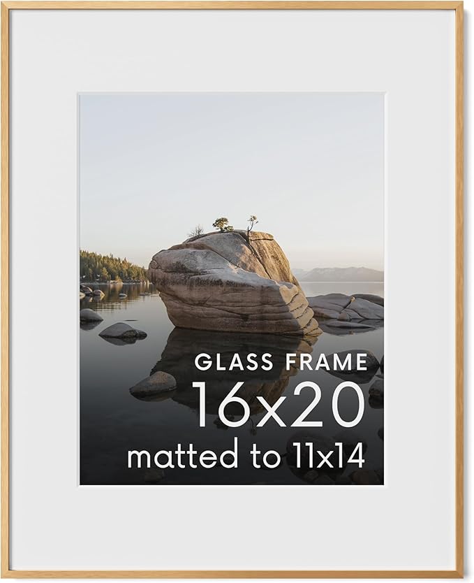 HAUS AND HUES 16x20 Picture Frame with Real Glass & Brass Premium-Grade Metal Matted to 11x14 - Aluminum 16x20 Picture Frame - Includes Hanging Kit - Ideal for Home, Office (16x20 in, Brass)