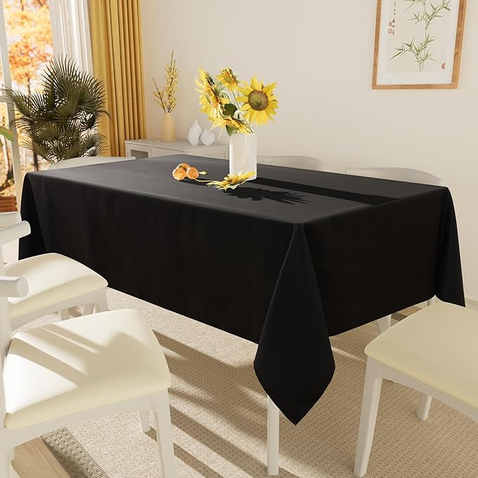 Smiry 4 Pack Rectangle Table Cloth, Waterproof Anti-Scratch Polyester Tablecloth, Decorative Washable Fabric Table Cover for Dining, Buffet, Parties and Outdoor, 60x120, Black