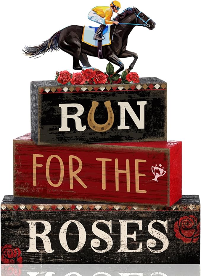 4 Pcs Derby Day Party Decorations Horse Centerpieces for Tables Run for The Roses Table Signs Horsing Racing Wooden Decorations for Derby Shelf Office Festival Party Supplies