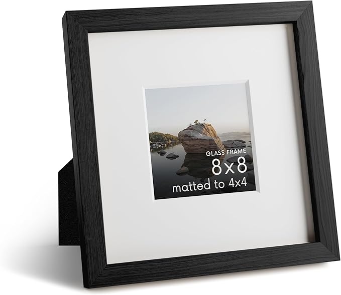 HAUS AND HUES 8x8 Picture Frames with Real Glass and Black Oak Matted to 4x4 - Oak 8x8 Frame With Mat - Includes American Oak, Easel Back, Vertical Hang - Ideal for Home, Room, Office (8x8 in, Black)