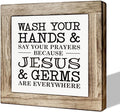 Christian Bathroom Sign, Wash Your Hands and Say Your Prayers Because Jesus and Germs are Everywhere, Wooden Box Signs for Home Decor, Bathrooms Decors Tabletop, Bathroom Box Sign B6-103