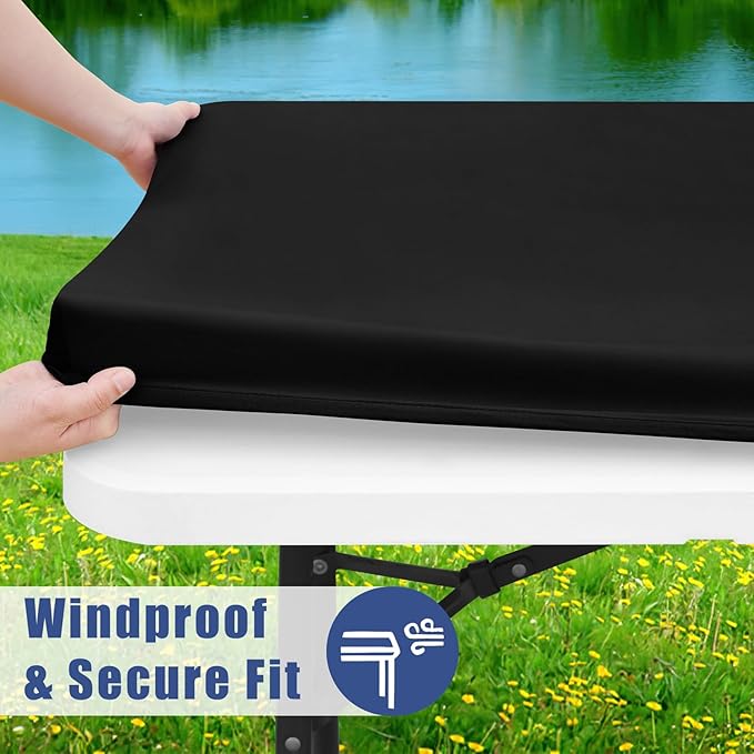 Spandex 6 Foot Rectangle Table Cloth 2 Pack, Elastic Fitted Tablecloths for Picnic, Stretch Washable Patio Table Cover for Outdoor, Camping, Banquet and Parties (Black, 36"x72")