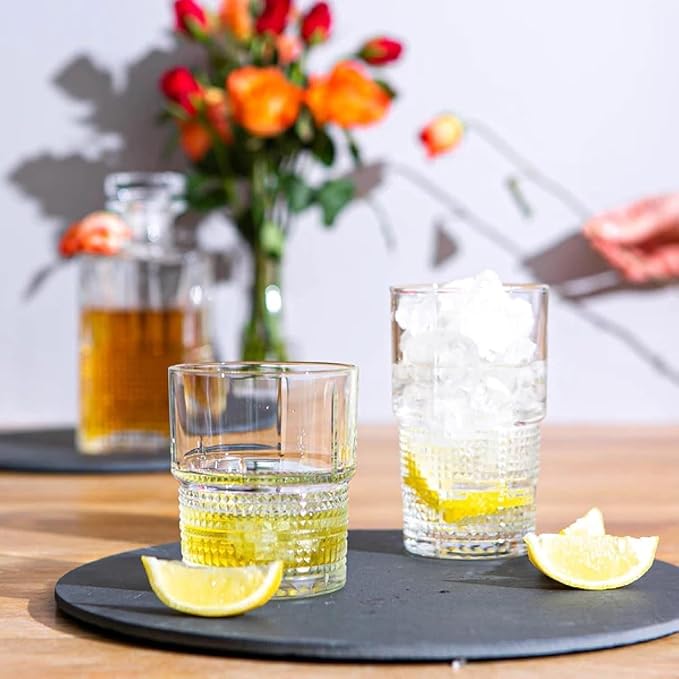 Bormioli Rocco Bartender Novecento Stackable 13.75 oz. Hi-Ball Drinking Glass for Mixed Cocktails, Clear, Set of 4