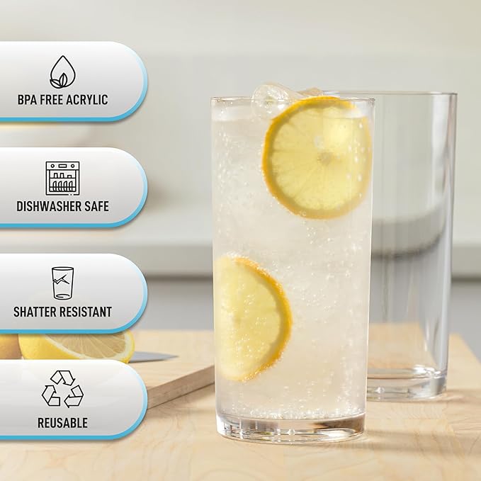 Zulay Kitchen Acrylic Glasses Drinkware - 4 Piece Unbreakable Plastic Tumblers - BPA-Free, Reusable Plastic Drinking Glasses for Home & Outdoors - Stackable, Lead-Free & Dishwasher Safe - (16 Ounces)