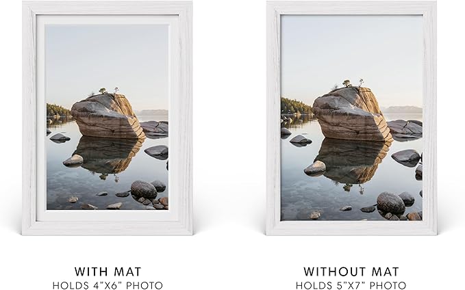 HAUS AND HUES 5x7 Picture Frame with Real Glass and White Oak Matted to 4x6 - Oak 5x7 Picture Frame - Includes American Oak, Easel Back, Vertical Hang - Ideal for Home, Room, Office (5x7 in, White)
