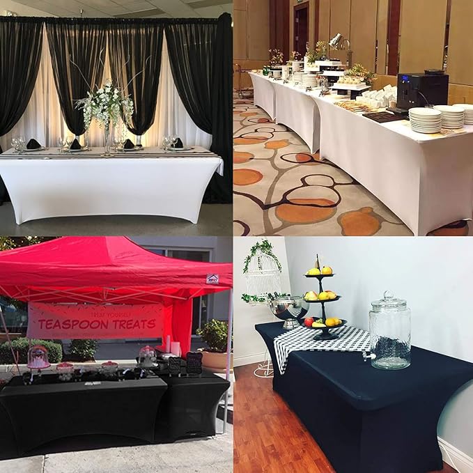 LZY Spandex Fitted Stretch Table Cover for 6 ft or 4ft or 8ft Folding Table, Rectangular Cocktail Tablecloth, Perfect for Party or Banquet (6FT Black)