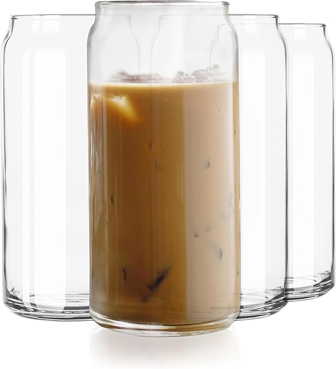 Libbey Classic Can XL Set of Drinking Glasses, Iced Coffee Cups Set of 4, 20 Oz, Dishwasher Safe Glass Beer Cups for Beverages and Cocktails