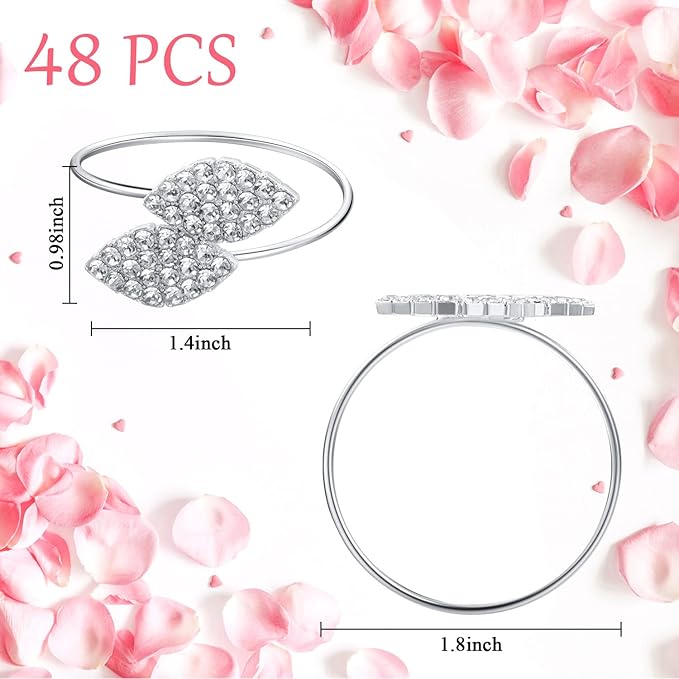 Hotop 200 Pcs Silver Holiday Napkin Rings Set Silver Bling Winter Napkin Rings Bulk Metal Leaves Holders Rhinestone Buckle for Wedding Christmas Dinner Gather Party Prom Table Decoration