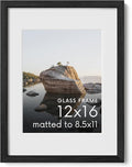 Haus and Hues 12x16 Picture Frame with Real Glass and Black American Oak Matted to 8.5x11 - Oak 12x16 Black Frame - Includes Vertical & Horizontal Hang - Ideal for Home, Room, Office (12x16 in, Black)