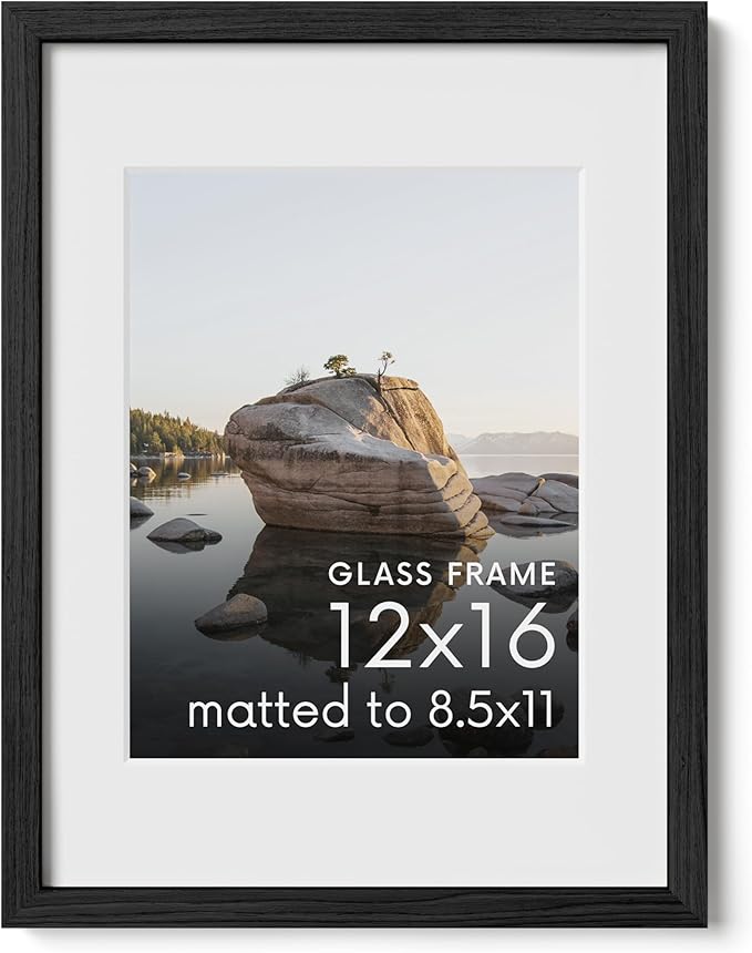 Haus and Hues 12x16 Picture Frame with Real Glass and Black American Oak Matted to 8.5x11 - Oak 12x16 Black Frame - Includes Vertical & Horizontal Hang - Ideal for Home, Room, Office (12x16 in, Black)