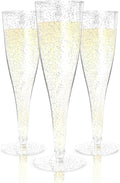 Prestee 200 Disposable Champagne Flutes Plastic 200 Pack - Silver Glitter Champagne Flutes for Weddings, Parties, and New Year’s Eve - 4.5 Oz Plastic Silver Party Glasses