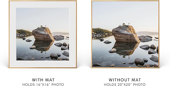 HAUS AND HUES 20x20 Picture Frame with Real Glass & Brass Premium-Grade Metal Matted to 16x16 - Aluminum Square Picture Frame - Includes Hanging Kit - Ideal for Home, Office (20x20 in, Brass)