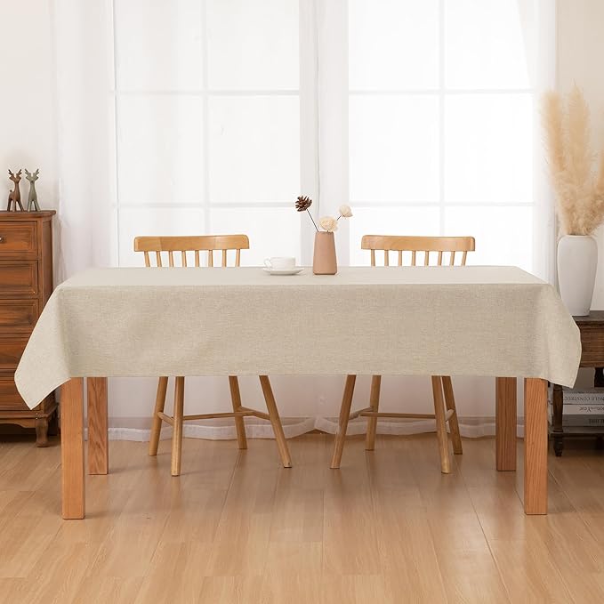 Hiasan Faux Linen Rectangle Tablecloth - Wrinkle and Stain Resistant Washable Table Cloth for Kitchen Dining Room Holiday Table Cover for Party Dinner, Beige, 52 x 70 Inch