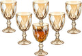 Vintage Wine Glasses Set of 6, 10 Ounce Colored Glass Water Goblets, Unique Embossed Pattern High Clear Stemmed Glassware Wedding Party Bar Glass Drinking Cups Fancy Wine Glasses Amber