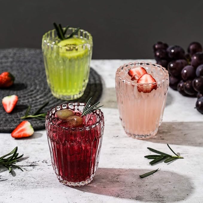 Hand Blown Juice Glasses 7.9 oz set of 6 Vintage Pattern Water Glasses Set Drinking Tumblers for All Occasions