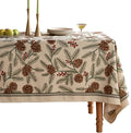 ISAENNE Designer Christmas Beige Linen Long Rectangle Tablecloth,Pinecones Pattern Indoor Table Cloths,Washable Decor Tablecloths for Dining Thanksgiving Kitchen Christmas,63"*94"-Carol B