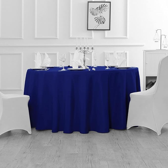 Fokitut 6 Pack Round Tablecloth, 120 Inch, Stain Resistant and Wrinkle Polyester Table Cloth, Fabric Table Cover for Kitchen Dining, Wedding, Party, Holiday Dinner-Royal Blue