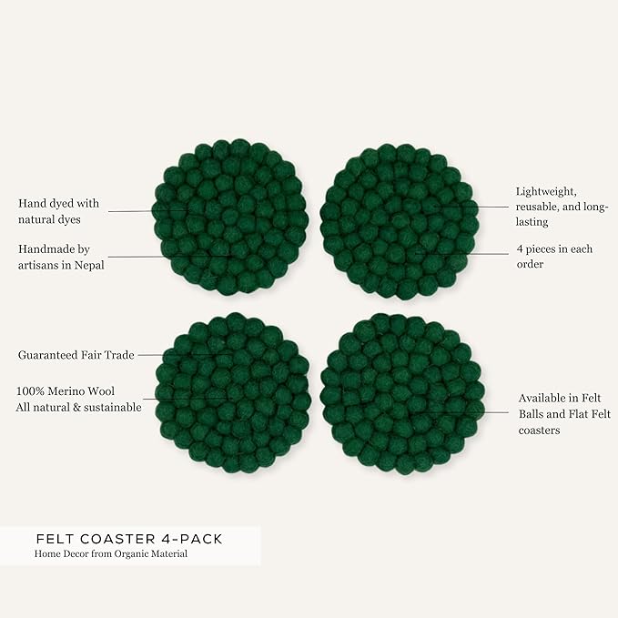 Humble Hilo Handmade Felt Coaster, 3.9 inches, Set of 4 (Navy)