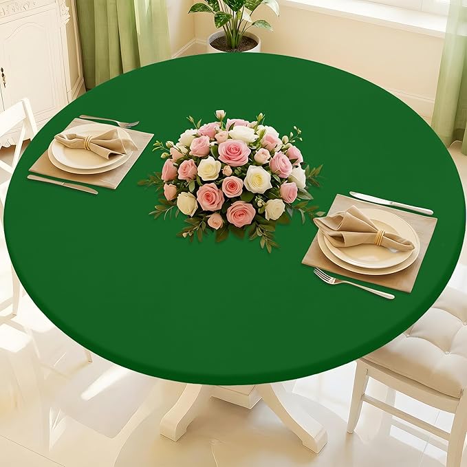 Round Spandex Tablecloth, Elastic Fitted Waterproof Tablecloths for 45"-56" Tables, Stretch Washable Picnic Table Cover for Camping, Dining, Indoor and Outdoor, Emerald Green