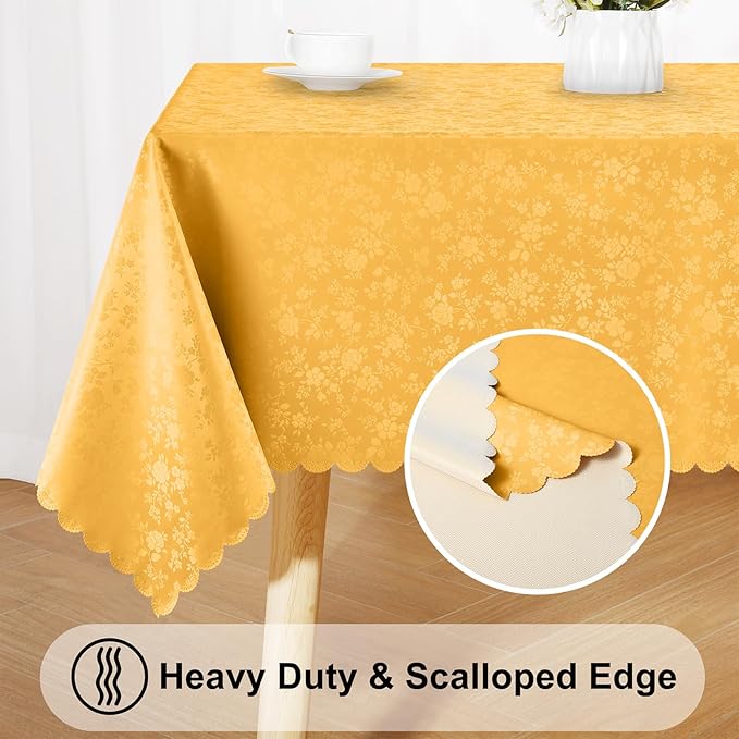 Smiry Rectangle Table Cloth, Waterproof Heavy Duty Vinyl Tablecloths, Wipeable Washable Table Cover for Kitchen and Dining Room (Mustard Yellow, 60" X 102")