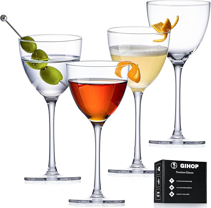 Nick and Nora Cocktail Glasses, 5.8Oz Hand Blown Martini Glasses Set of 4, 100% Lead-Free Crystal Coupe Glassware, Small Cocktail Glasses for Manhattan, Cosmopolitan, Espresso with Gift Box