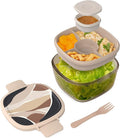 Bentgo Glass Prints Salad Container - 7.6-Cup Tinted Glass Salad Bowl with Airtight Lid, Leak-Proof Sauce Container, 4-Compartment Bento Meal Prep Tray & Reusable Fork (Inky Abstract - Neutrals)