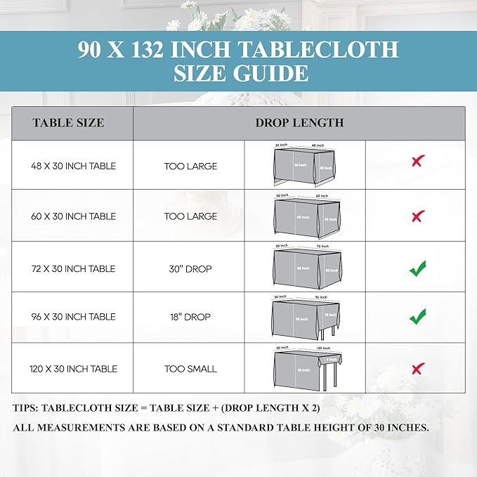 VidaFete Tablecloth 6 Pack 90*132inch Rectangle Table Cloth Polyester, Stain Wrinkle Resistant Polyester Dining Table Cover for Kitchen Dinning Party Wedding Rectangular Buffet Decoration(Royal Blue)