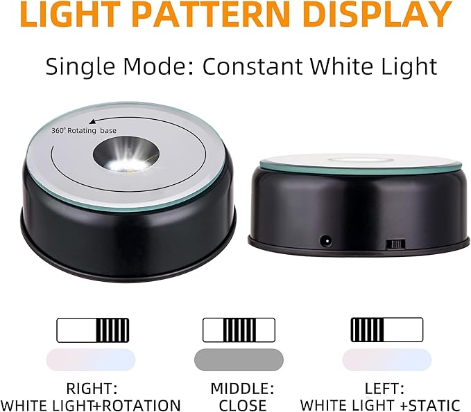 EUSTUMA Rotating LED Display Base Colorful Light Crystal Display Base Stand,Lighted Up Stand Color Changing Small LED for 3D Glass Crystal Art,Holiday Party Decoration. (B-Black-White Light)