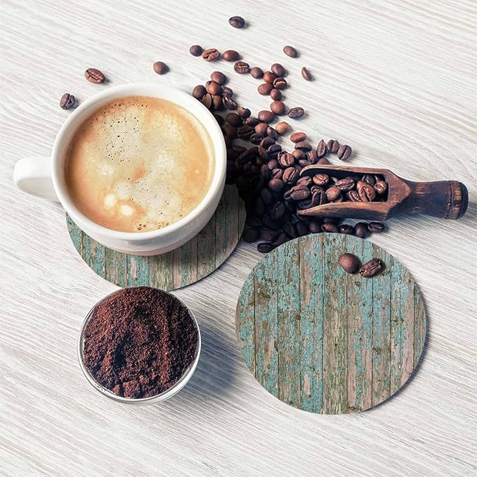 Shabby Wooden Background Coaster for Drinks Individual Vintage Board Cracked Surface Retro Farmhouse Wall Presents for Housewarming Birthday and Family 100% Diatomite 4''X 4'',2 Pack