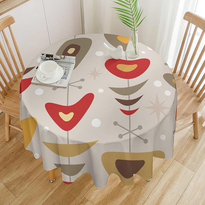 Retro Mid Century Round Tablecloth, Abstract Rustic Colorful Geometric Print Tablecloth for Home Party Dining Room Kitchen Decor 36Inch(90cm)
