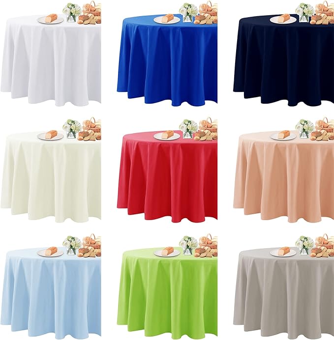 Fokitut 6 Pack Waterproof Round Tablecloth, 120 Inch, Stain Resistant and Wrinkle Polyester Table Cloth, Fabric Table Cover for Kitchen Dining, Wedding, Party, Holiday Dinner-Ivory