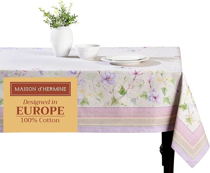 Maison d' Hermine Table Cloth Rectangle Table 100% Cotton 70 x 120 Inches Tablecloth Reusable Decorative for Dining Room Farmhouse Home Valentines Day Decorations Spring Summer - Magnolia Mornings