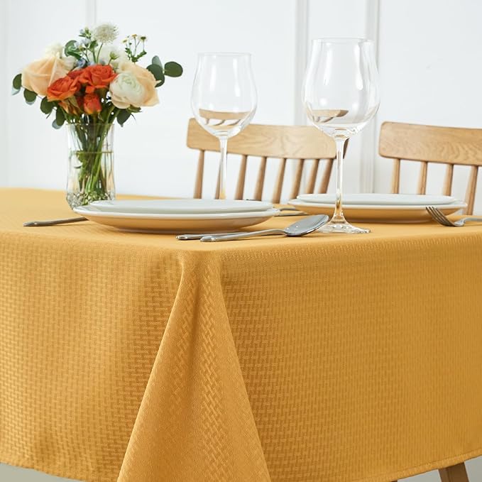 maxmill Square Tablecloth Water Resistance Antiwrinkle Spill Proof Weaved Texture Table Cloth, Decorative Fabric Table Cover for Banquet Parties Event Holiday Dinner, 70 x 70 Inch, Ochre Yellow