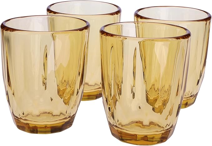 Smartest Lock Amber Glass Drinking Cups, 9.4 oz, Set of 4, Diamond Pattern