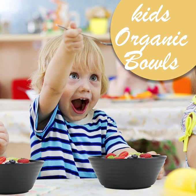 Wrova Wheat Straw Bowl Sets,6 PCS Unbreakable Cereal Bowl 36 OZ,Microwave and Dishwasher Safe Bowls,Soup Bowl Sets BPA Free Apartment Bowl for Serving Cereal,Oatmeal and Salad (Black)