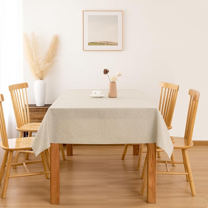 Hiasan Faux Linen Rectangle Tablecloth - Wrinkle and Stain Resistant Washable Table Cloth for Kitchen Dining Room Holiday Table Cover for Dinner, Beige, 70 x 120 Inch