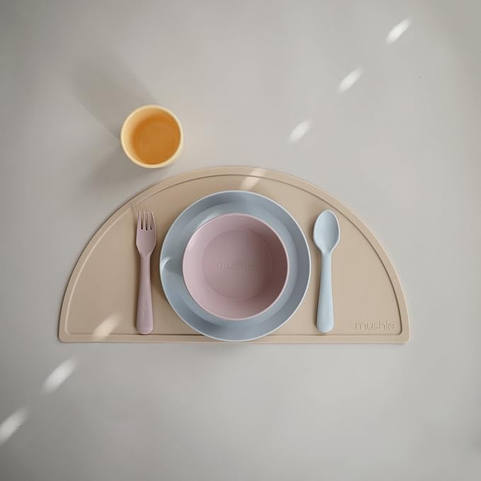 mushie Flatware Fork and Spoon Set For Kids | Made in Denmark (Soft Lilac)