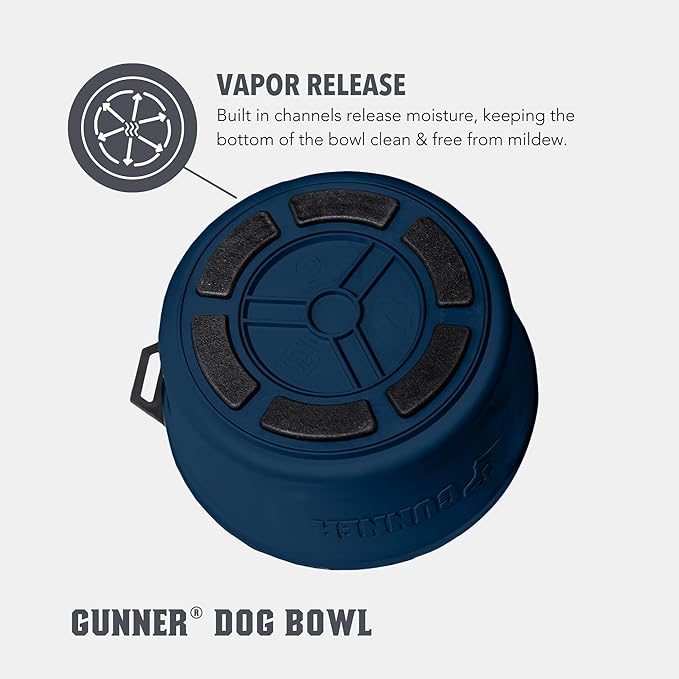 GUNNER Dog Bowl with Spill-Proof Travel Lid – 7.5" x 3.75", 1.3 lb, 7-Cup Capacity, BPA-Free, Rust-Proof, Shock-Resistant, Stackable, Dishwasher Safe, Leak-Resistant Nesting Lid – Navy