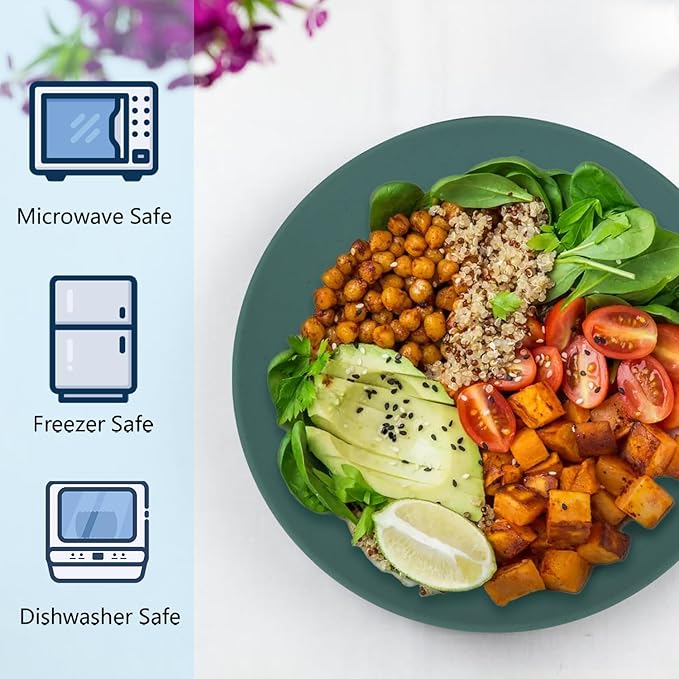 Homienly Flat Dinner Plates Set of 8 Alternative for Plastic Plates Microwave and Dishwasher Safe Wheat Straw Plates for Kitchen Unbreakable Kids Plates with Pattern (Multi, 9 inch), MS 01