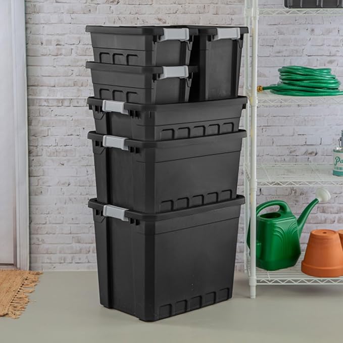 Sterilite 18-Pack Plastic Storage Bins with Lids, Stackable Containers, 4 Gallon, Black