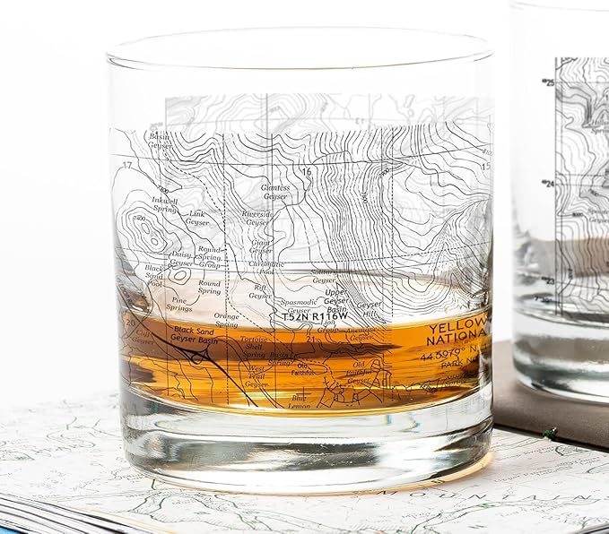 Black Lantern Whiskey Glasses - National Park Topographic Map Old Fashioned Glasses - 11oz. Rock Glass Set of 2 - Cocktail & Everyday Use Drinking Glasses - Dishwasher Safe (Grand Teton)