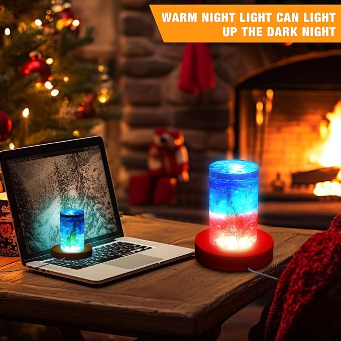 2 Pcs Light LED Base Wood LED Display Base for Glass Art Valentine Decor Crystal Acrylic Resin, 16 Colored USB Light with Remote Wooden Round Lamp Stand for 3D Crystal Ball Room Home Decor(Red)