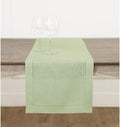 Solino Home Linen Table Runner 48 Inches - 100% Pure Linen Sage Green Hemstitch Table Runner 14 x 48 Inch Ideal for Dresser and Coffee Tables - Spring, Easter, St Patricks Day - Classic Hemstitch