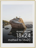 HAUS AND HUES 18x24 Picture Frame with Real Glass & Gold Premium-Grade Metal Matted to 16x20 - Aluminum 18x24 Frame - Includes Hanging Kit - Ideal for Home, Office (18x24 in, Gold)