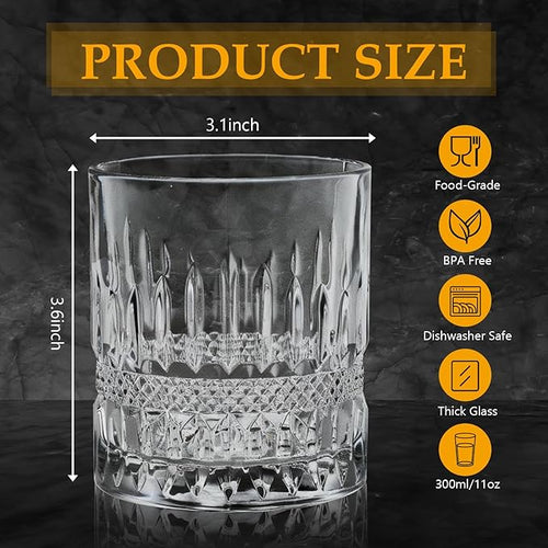 11 OZ Premium Whiskey Glasses (6-Piece) - Old Fashioned Glassware, Exquisite Craftsmanship for Scotch, Bourbon, Rum & Cocktails, Ideal for Self-Use or Gift for Whiskey Enthusiasts