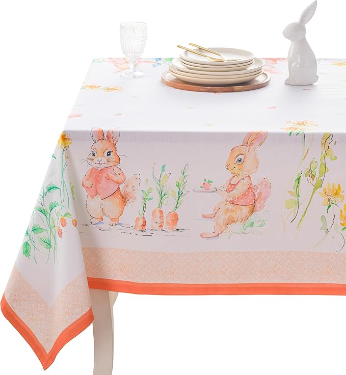 Maison d' Hermine Table Cloth Square Table 100% Cotton 54 x 54 Inches Tablecloth Reusable Decorative for Dining Room Farmhouse Home Valentines Day Decorations Spring Summer - Bunny Party