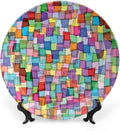 Ceramic Display Plate, Abstract Ceramic Hanging Decorative Plate, Mosaic Tile Pattern Colorful Squares Cubes, 6 Inch, Household Custom Ceramic Plate, Multicolor
